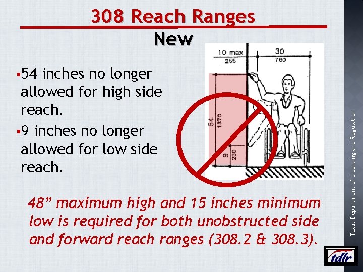 308 Reach Ranges New inches no longer allowed for high side reach. § 9