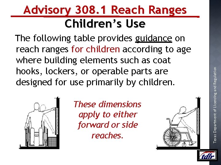 The following table provides guidance on reach ranges for children according to age where