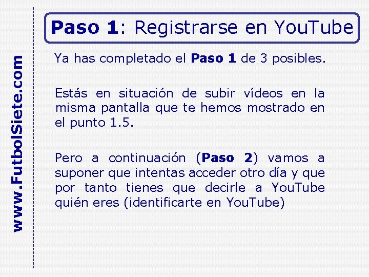 www. Futbol. Siete. com Paso 1: Registrarse en You. Tube Ya has completado el