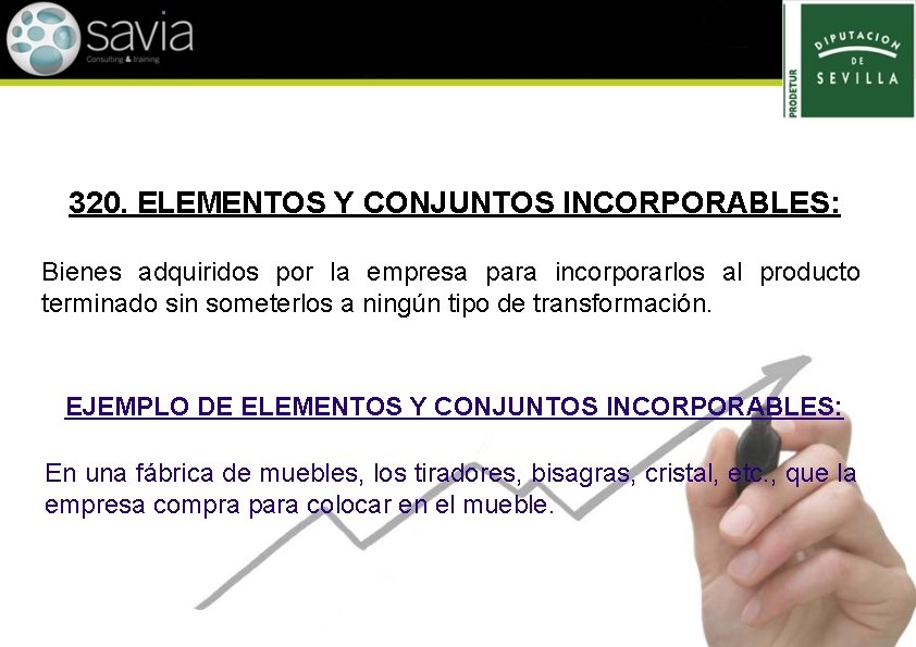 320. ELEMENTOS Y CONJUNTOS INCORPORABLES: Bienes adquiridos por la empresa para incorporarlos al producto