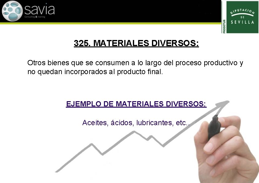 325. MATERIALES DIVERSOS: Otros bienes que se consumen a lo largo del proceso productivo