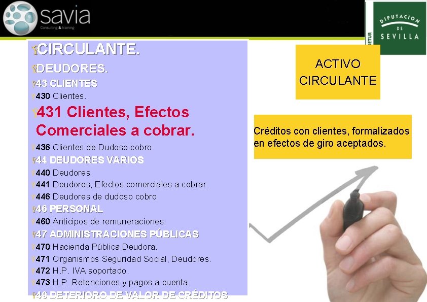 ŸCIRCULANTE. ŸDEUDORES. Ÿ 43 CLIENTES Ÿ 430 ACTIVO CIRCULANTE Clientes. Ÿ 431 Clientes, Efectos