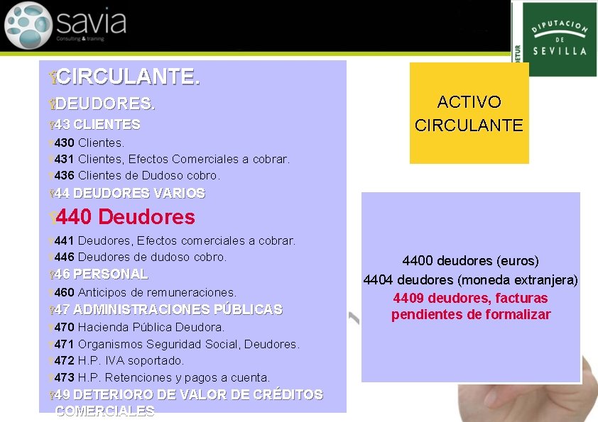 ŸCIRCULANTE. ŸDEUDORES. Ÿ 43 CLIENTES ACTIVO CIRCULANTE Ÿ 430 Clientes. Ÿ 431 Clientes, Efectos