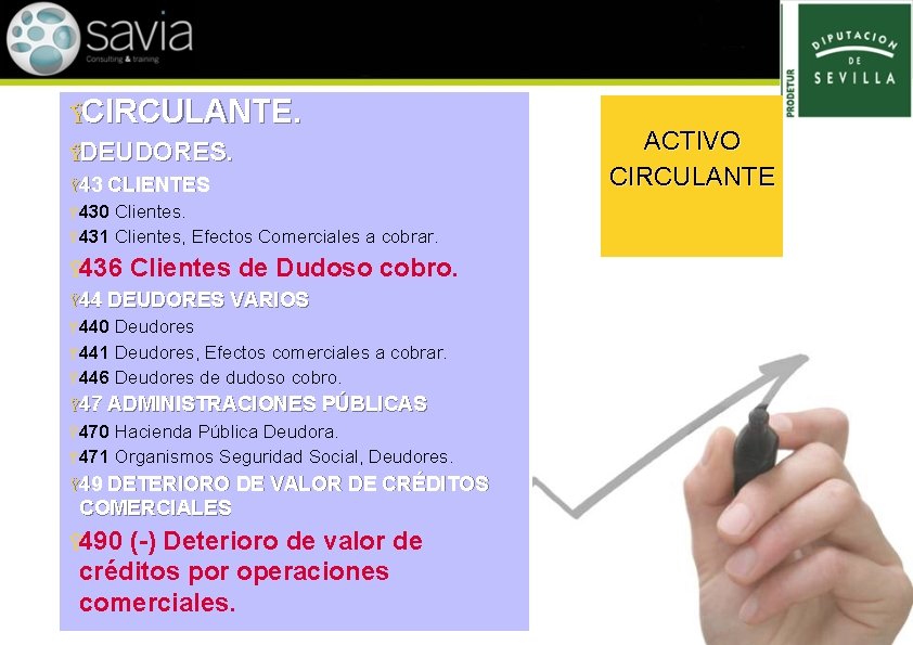 ŸCIRCULANTE. ŸDEUDORES. Ÿ 43 CLIENTES Ÿ 430 Clientes. Ÿ 431 Clientes, Efectos Comerciales a