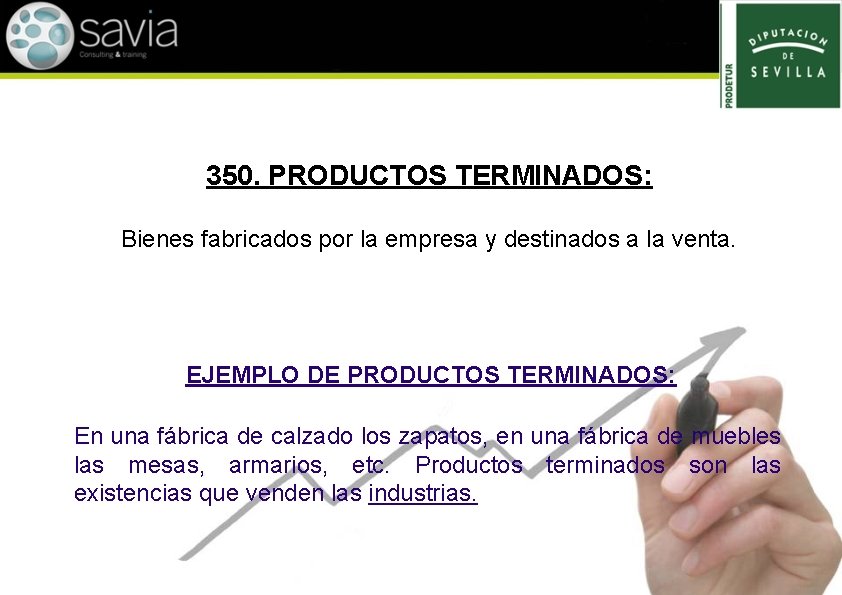 350. PRODUCTOS TERMINADOS: Bienes fabricados por la empresa y destinados a la venta. EJEMPLO