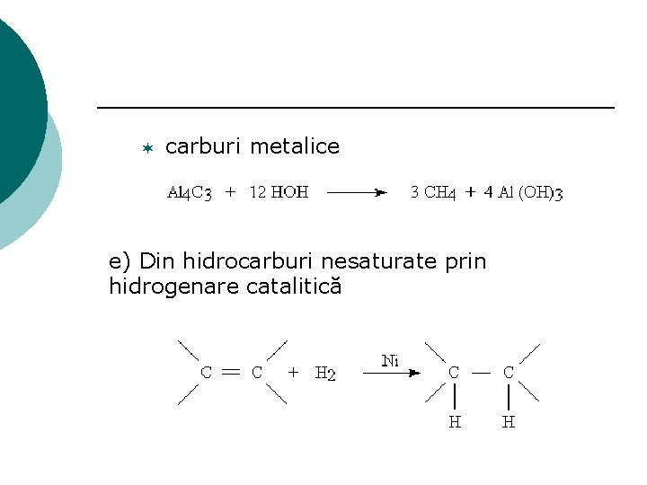¬ carburi metalice e) Din hidrocarburi nesaturate prin hidrogenare catalitică 