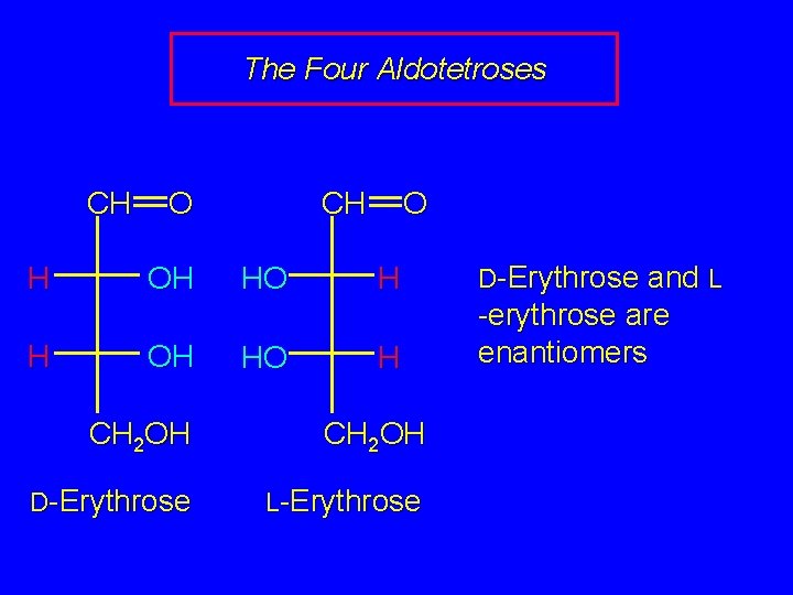 The Four Aldotetroses CH H H O OH OH CH HO HO O H
