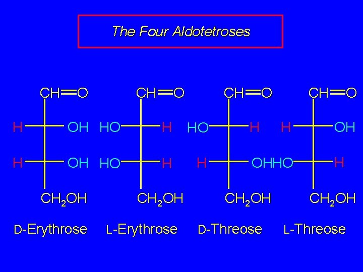 The Four Aldotetroses CH O CH H OH HO H H CH 2 OH