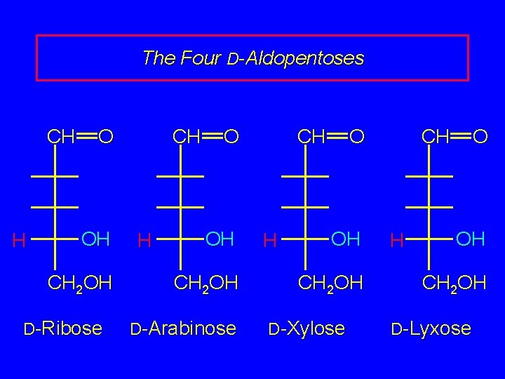 The Four D-Aldopentoses CH H O OH CH 2 OH D-Ribose CH H O