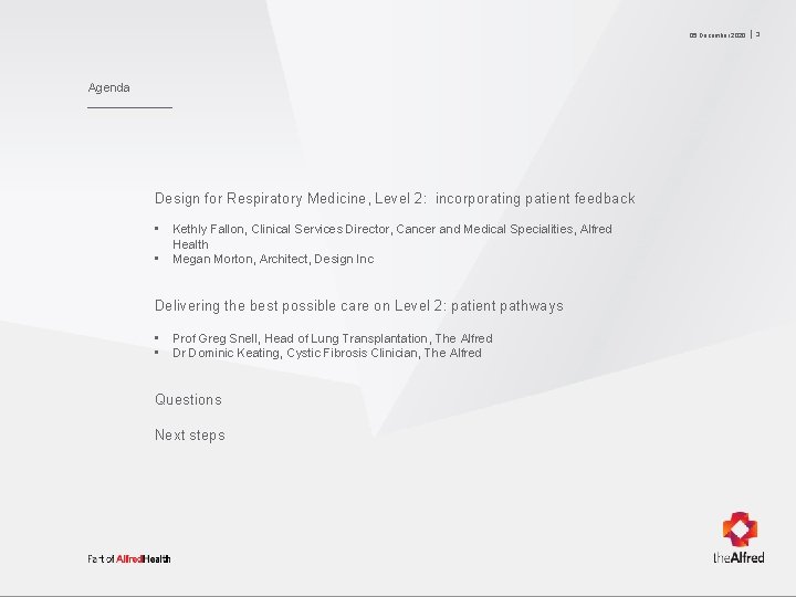 05 December 2020 Agenda Design for Respiratory Medicine, Level 2: incorporating patient feedback •