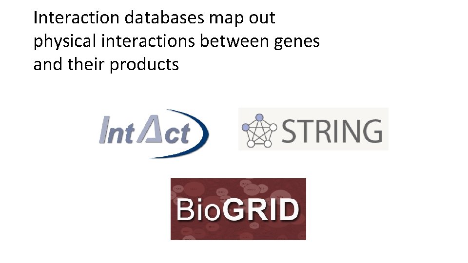 Interaction databases map out physical interactions between genes and their products 