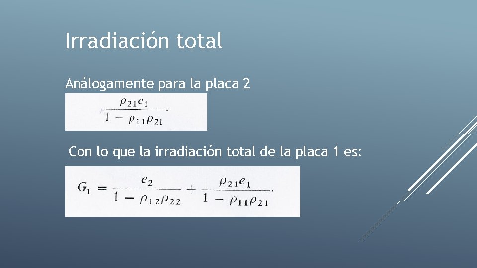 Irradiación total Análogamente para la placa 2 Con lo que la irradiación total de