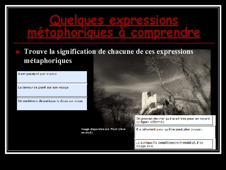 Quelques expressions métaphoriques à comprendre n Trouve la signification de chacune de ces expressions