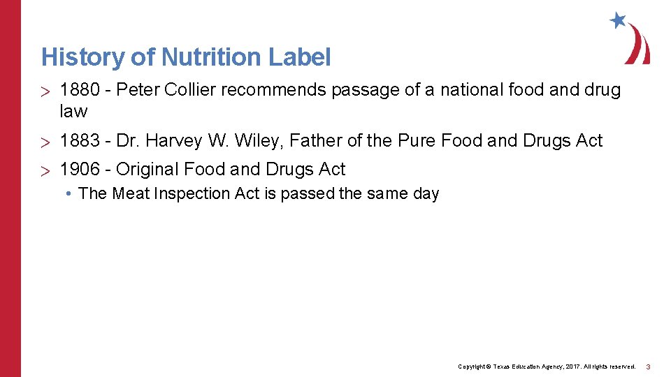 History of Nutrition Label > 1880 - Peter Collier recommends passage of a national