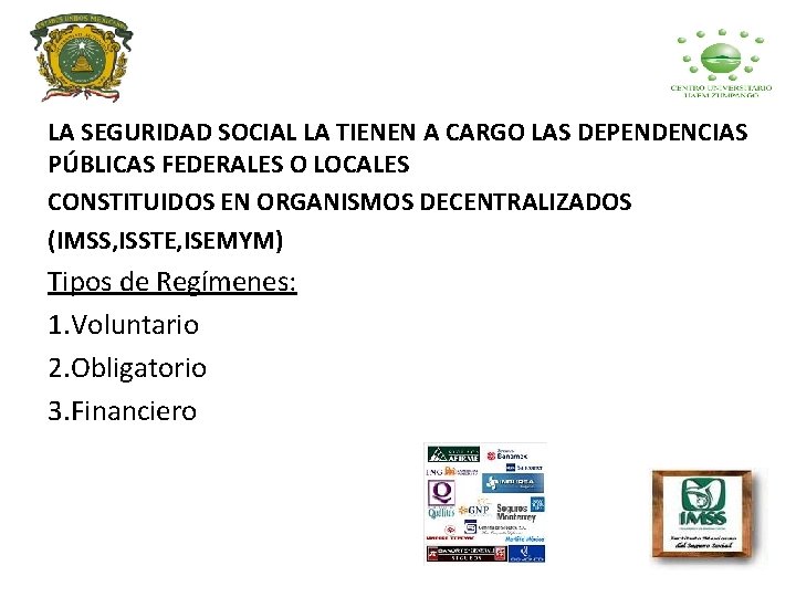 LA SEGURIDAD SOCIAL LA TIENEN A CARGO LAS DEPENDENCIAS PÚBLICAS FEDERALES O LOCALES CONSTITUIDOS