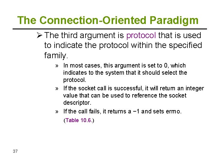 The Connection-Oriented Paradigm Ø The third argument is protocol that is used to indicate