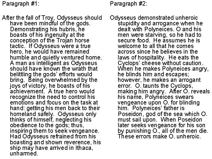 Paragraph #1: Paragraph #2: After the fall of Troy, Odysseus should have been mindful