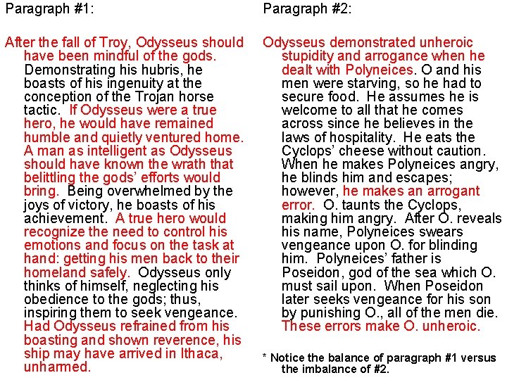 Paragraph #1: Paragraph #2: After the fall of Troy, Odysseus should have been mindful