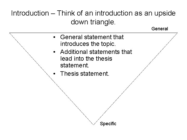 Introduction – Think of an introduction as an upside down triangle. General • General