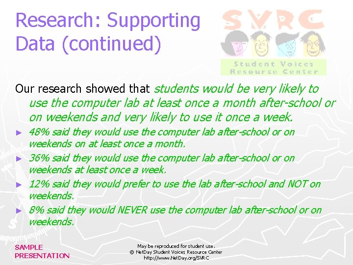 Research: Supporting Data (continued) Our research showed that students would be very likely to