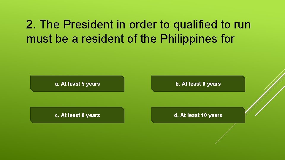 2. The President in order to qualified to run must be a resident of