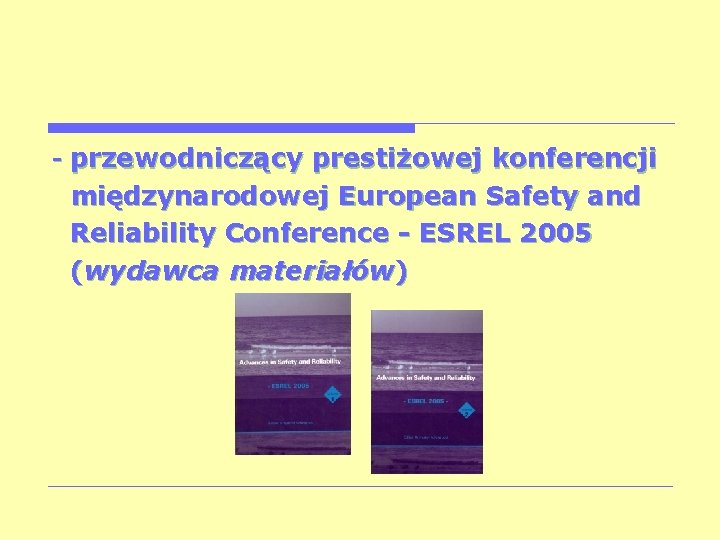 - przewodniczący prestiżowej konferencji międzynarodowej European Safety and Reliability Conference - ESREL 2005 (wydawca