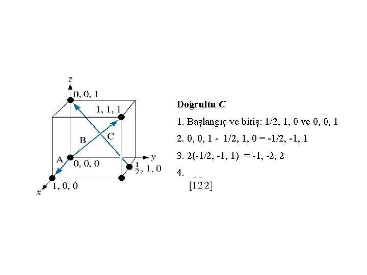 Doğrultu C 1. Başlangıç ve bitiş: 1/2, 1, 0 ve 0, 0, 1 2.