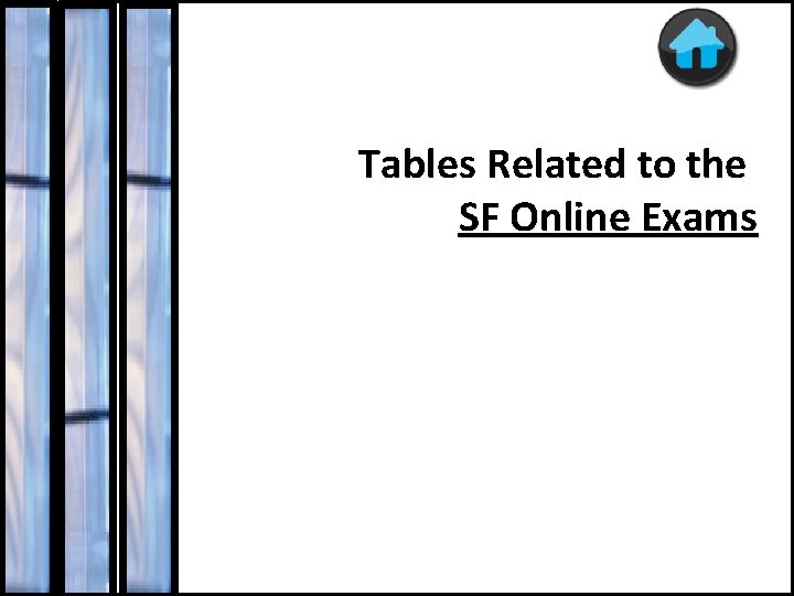 Tables Related to Plateau Online Exams Tables Related to the SF Online Exams 101