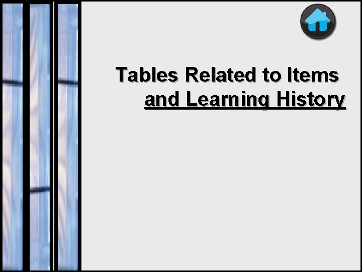 Tables Related to Learning History Tables Related to Items and Learning History 12 