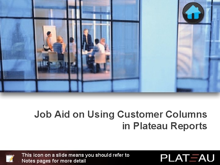 Job Aid on Using Customer Columns in Plateau Reports This icon on a slide
