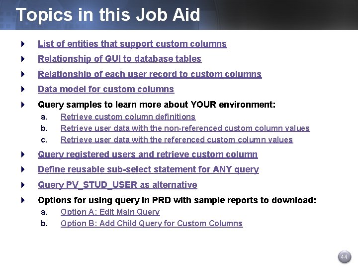 Topics in this Job Aid 4 List of entities that support custom columns 4