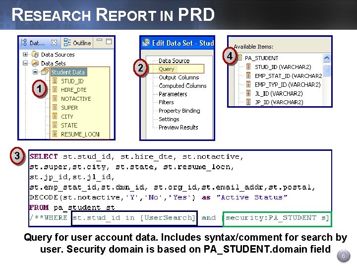 RESEARCH REPORT IN PRD 4 2 1 3 Query for user account data. Includes