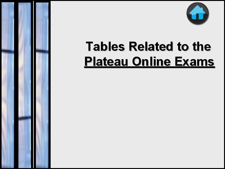 Tables Related to Plateau Online Exams Tables Related to the Plateau Online Exams 70