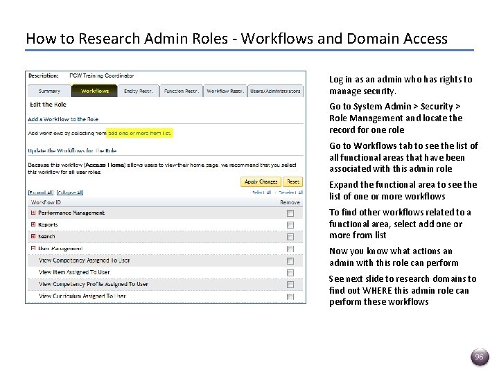 How to Research Admin Roles - Workflows and Domain Access Log in as an