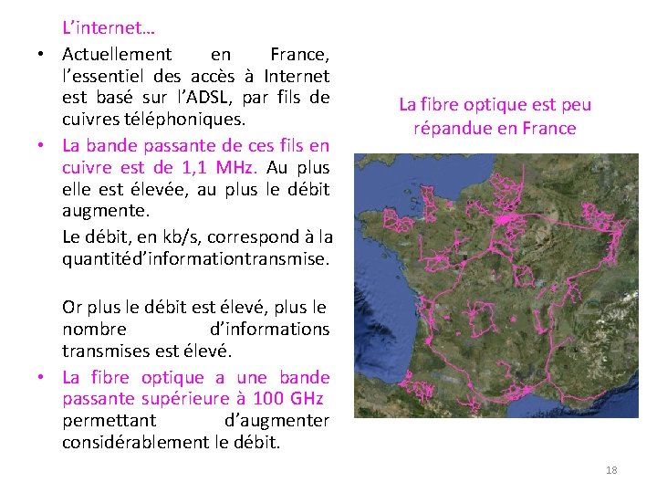 L’internet… • Actuellement en France, l’essentiel des accès à Internet est basé sur l’ADSL,