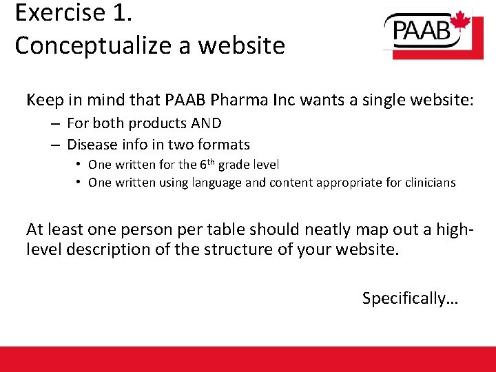 Exercise 1. Conceptualize a website Keep in mind that PAAB Pharma Inc wants a