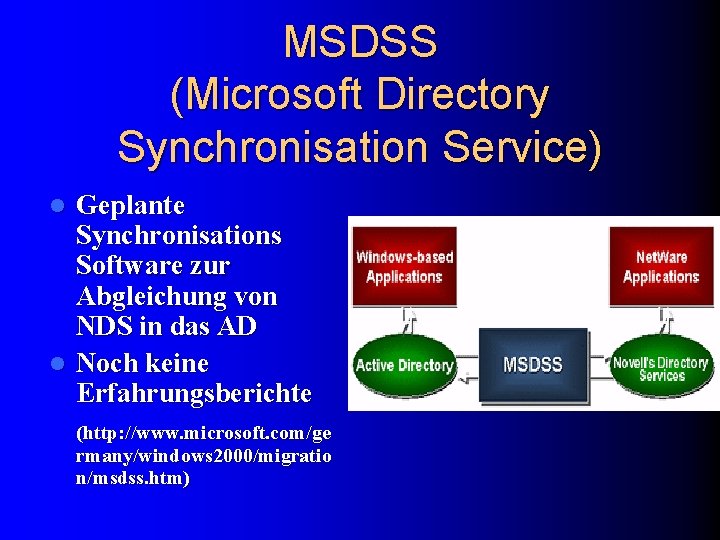 MSDSS (Microsoft Directory Synchronisation Service) Geplante Synchronisations Software zur Abgleichung von NDS in das