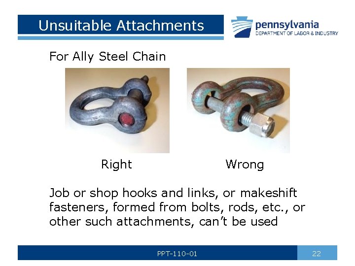 Unsuitable Attachments For Ally Steel Chain Wrong Right Job or shop hooks and links,