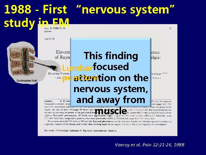 1988 - First “nervous system” study in FM Found that the This finding CSF