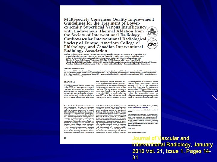 Journal of Vascular and Interventional Radiology, January 2010 Vol. 21, Issue 1, Pages 1431
