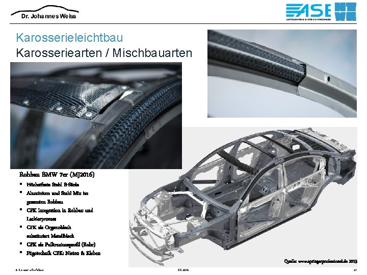 Karosserieleichtbau Karosseriearten / Mischbauarten Rohbau BMW 7 er (MJ 2016) § Höchstfeste Stahl B-Säule