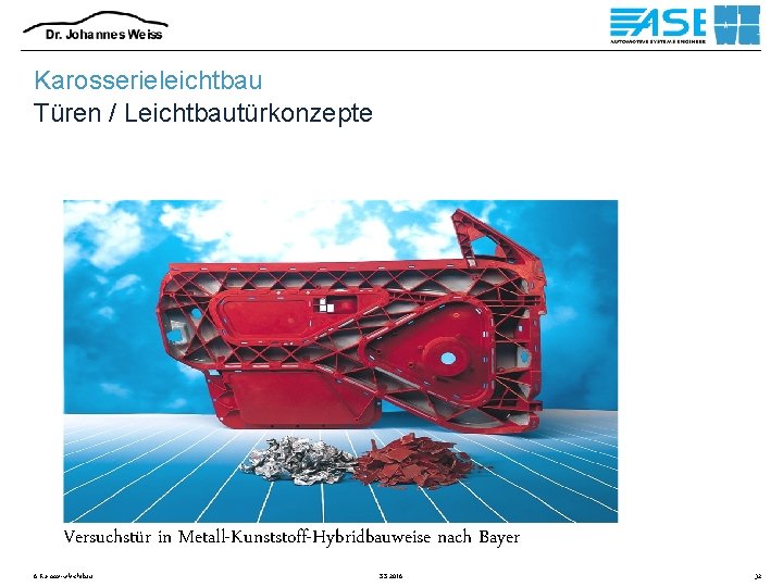 Karosserieleichtbau Türen / Leichtbautürkonzepte Versuchstür in Metall-Kunststoff-Hybridbauweise nach Bayer 6 Karosserieleichtbau SS 2016 32