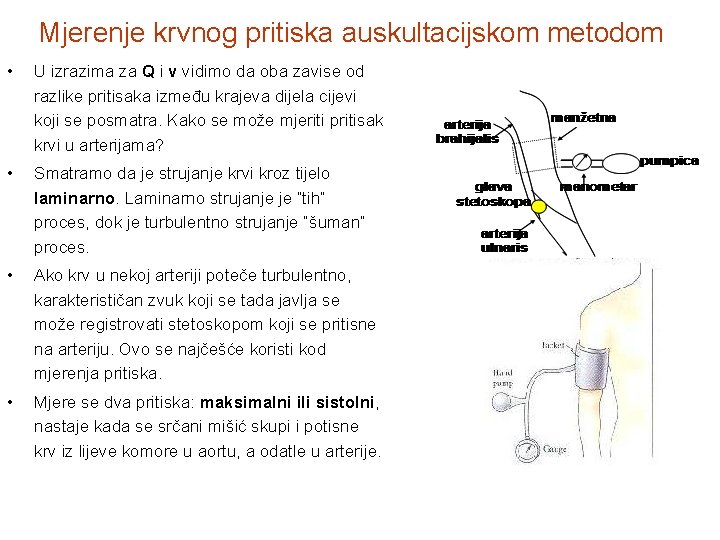 Mjerenje krvnog pritiska auskultacijskom metodom • U izrazima za Q i v vidimo da