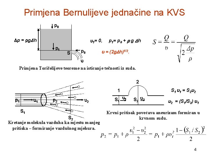 Primjena Bernulijeve jednačine na KVS p 0 p = rg. Dh 1= 0, p