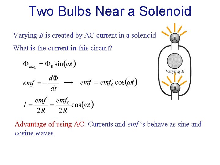 Two Bulbs Near a Solenoid Varying B is created by AC current in a