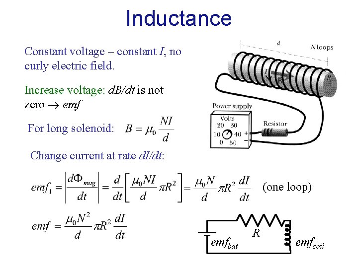 Inductance Constant voltage – constant I, no curly electric field. Increase voltage: d. B/dt