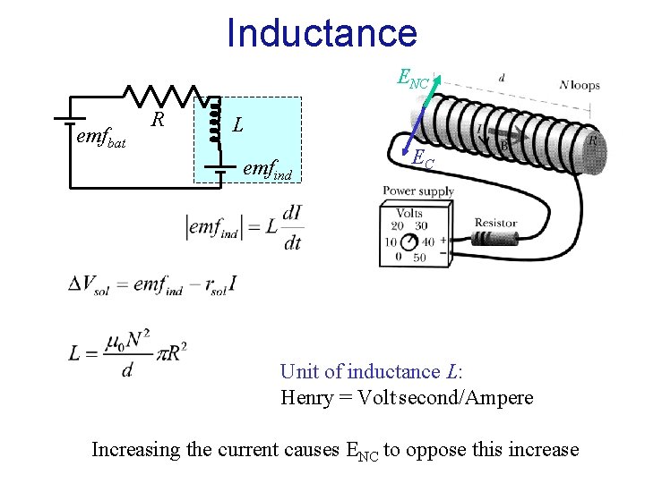Inductance ENC emfbat R L emfind EC Unit of inductance L: Henry = Volt.