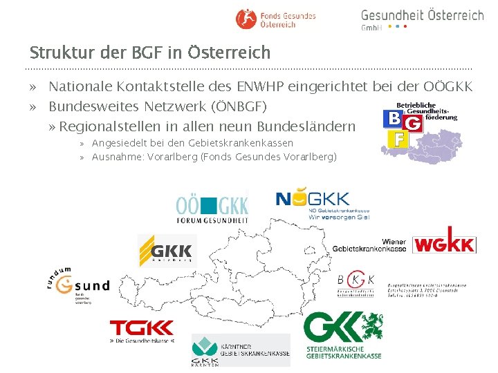Struktur der BGF in Österreich » Nationale Kontaktstelle des ENWHP eingerichtet bei der OÖGKK