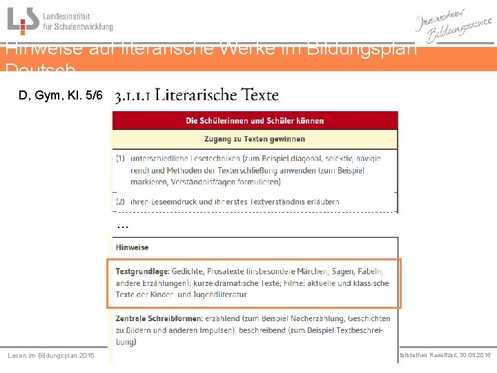 Hinweise auf literarische Werke im Bildungsplan Deutsch D, Gym, Kl. 5/6 … Medien Lesen