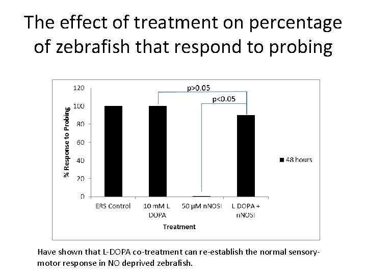 The effect of treatment on percentage of zebrafish that respond to probing Have shown